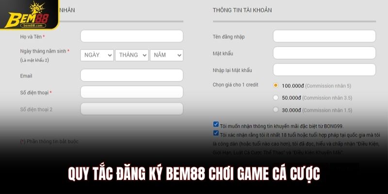 Quy tắc đăng ký BEM88 chơi game cá cược